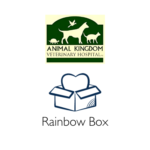 Logo of Animal Kingdom Veterinary Hospital's Rainbow box with a heart-shaped box labeled 'Rainbow Box' on a white background.