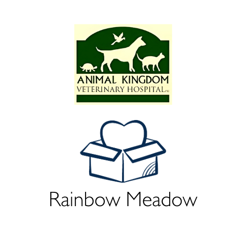 Logo of Animal Kingdom Veterinary Hospital's Rainbow Meadow with a heart in a box and 'Rainbow Meadow' text.