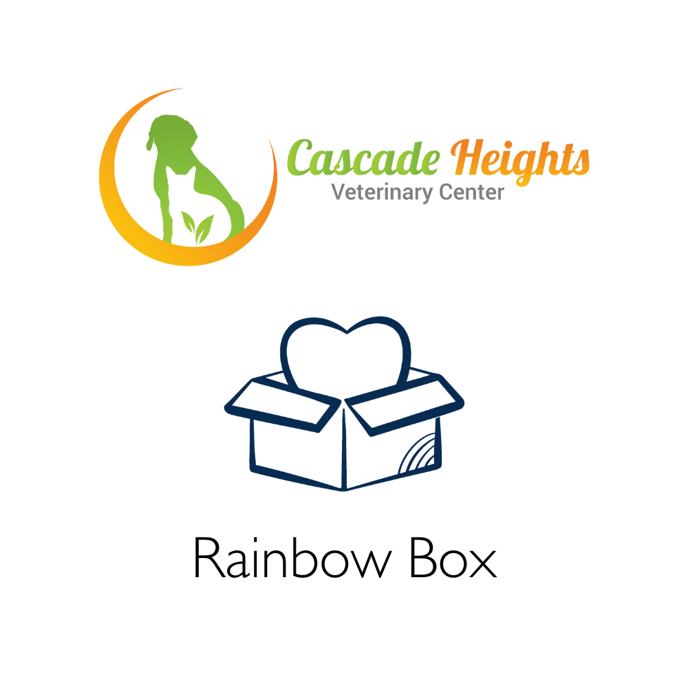 A logo depicting a green silhouette of a dog and a cat alongside the text 'Cascade Heights Veterinary Center' as a place holder for the Rainbow Box offering.