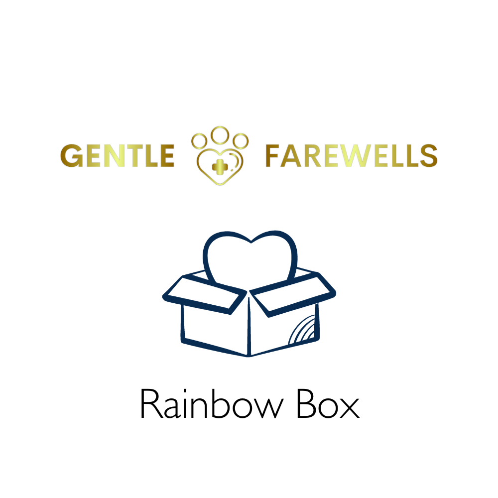 A graphic image featuring the logo of Gentle Farewells (and IHE provider) and the icon for the Rainbow Box featuring a heart silhouette inside a box with the text 'Rainbow Box'.