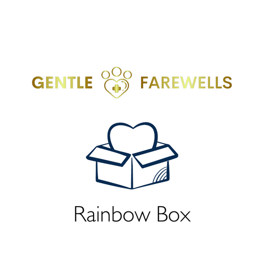 A graphic image featuring the logo of Gentle Farewells (and IHE provider) and the icon for the Rainbow Box featuring a heart silhouette inside a box with the text 'Rainbow Box'.