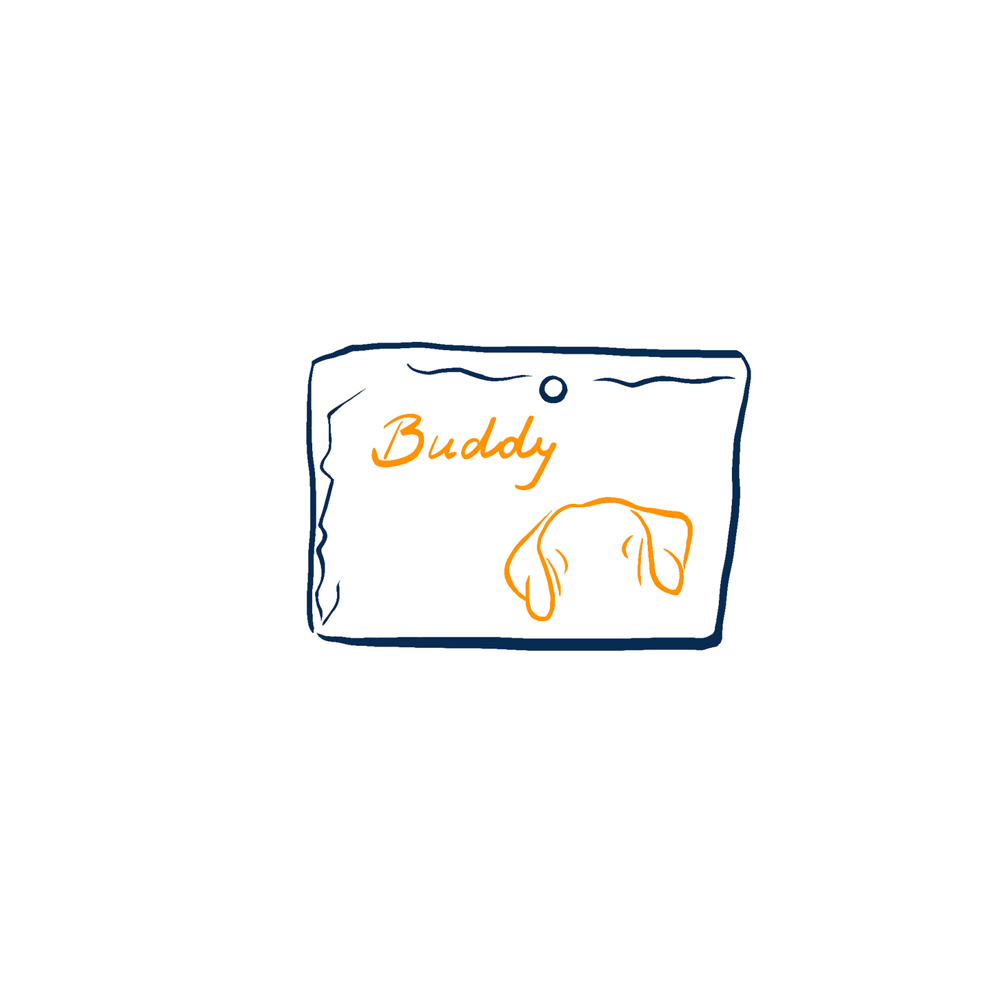 A pictogram (stylized image) of a personalized plaque made from natural slate and engraved with the name and the silhouette of a pet.